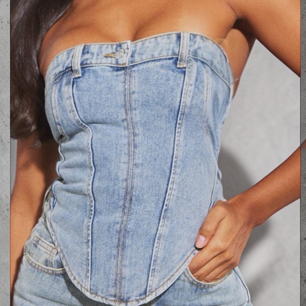 PrettyLittleThing NWT Denim Corset Bustier Top 8 Festival Western Cowgirl Chic